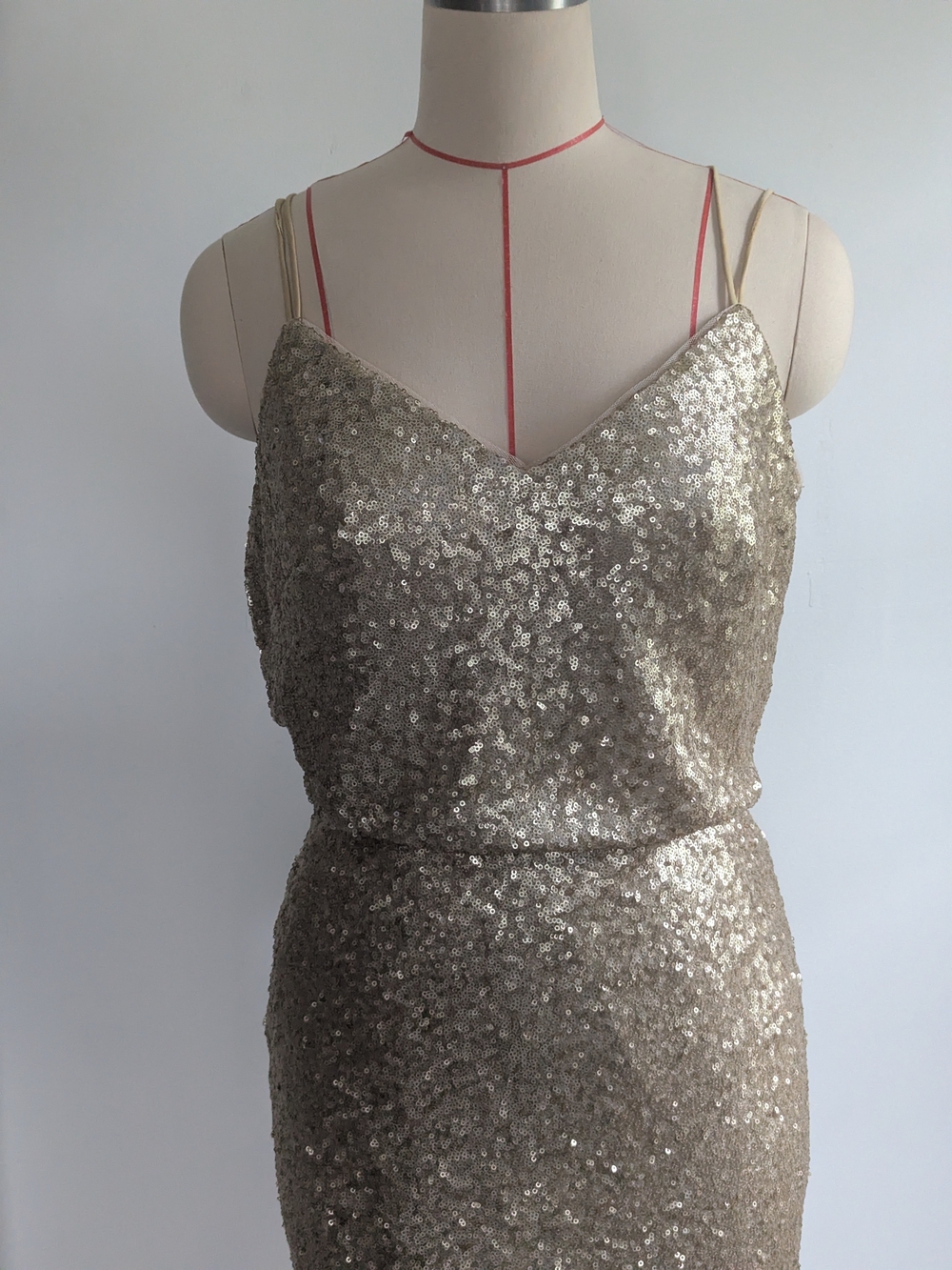 Christina Wu Gold Sequin Strapless Slip Dress